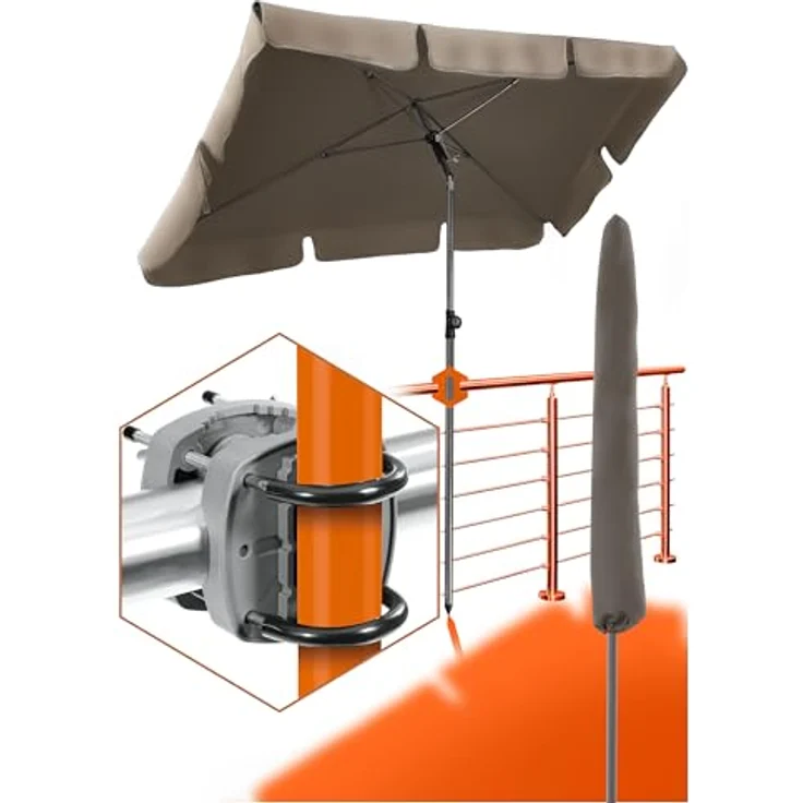 4smile Sonnenschirm Balkon SunnyShade - Sonnenschutz Balkon 3-in-1 SET, Taupe - UPF 50+ Sonnenschirm rechteckig 200x125 cm + Sonnenschirmhalter Balkongeländer + Sonnenschirm-Schutzhülle – Bild 2