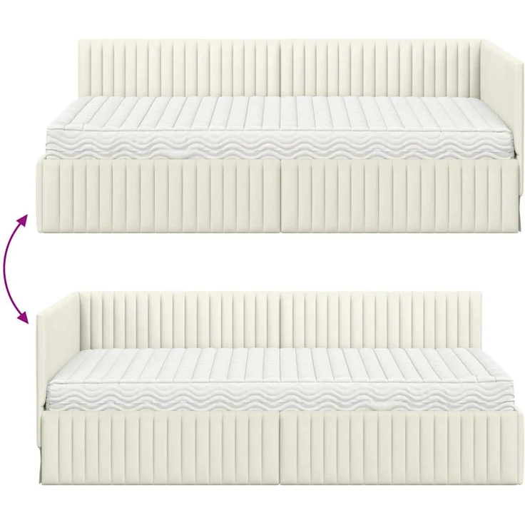 vidaXL Eckbettgestell mit Matratze mit Kopfteil 2 pcs Creme Samt 3393825 – Bild 12