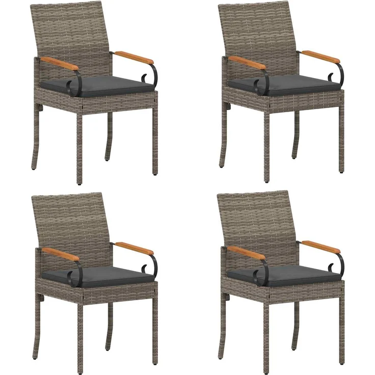 vidaXL Gartenstühle 4 Stk. Grau und Dunkelgrau Poly-Rattan und Akazie 42025886 – Bild 2