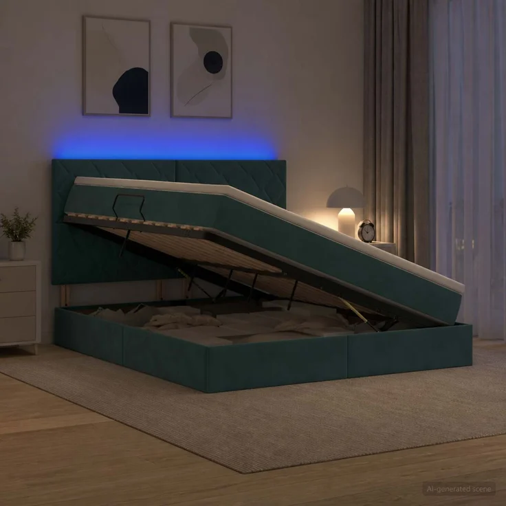 vidaXL LED-Speicherbett mit Matratze Dunkelgrün 140 x 200 cm Samt 3460197 – Bild 4