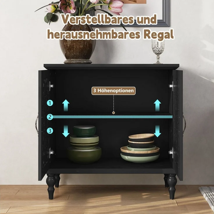 HOLTICO Kommode Vintage Sideboard Buffet Schrank mit Hohle Blumenschnitzerei (1 St), Akzent Schrank Holz Kommoden & Sideboards – Bild 4