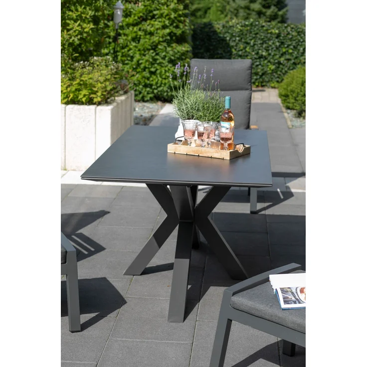 Tisch Malaga - 200 x 90 cm - gesinterter Stein dunkelgrau - Gestell Kreuz-Form – Bild 7