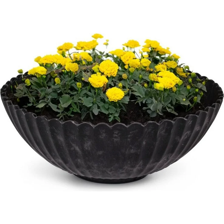 matches21 HOME & HOBBY Blumentopf Dekoschale runde Pflanzschale für draussen schwarz marmoriert 16 cm (1 St), Blumen-Schale als wetterfeste Friedhof-Schale Grab-Schmuck Grabschale – Bild 1