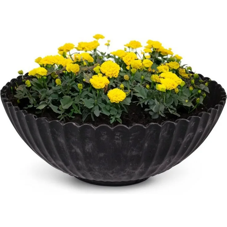 matches21 HOME & HOBBY Blumentopf Dekoschale runde Pflanzschale für draussen schwarz marmoriert 16 cm (1 St), Blumen-Schale als wetterfeste Friedhof-Schale Grab-Schmuck Grabschale