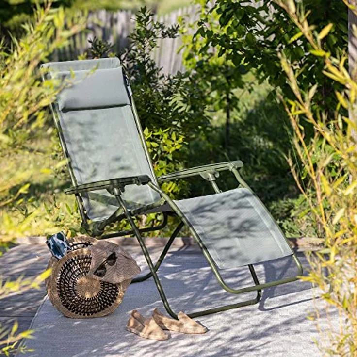 Lafuma Gartenliege R CLIP, Moosgrün, Stahlgestell, Batyline Iso, Kopfstütze, Verstellbar – Bild 3