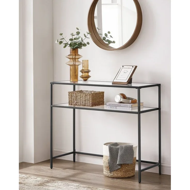 Songmics 'Vasagle' Konsolentisch mit 2 Ablagen, verstellbare Füße, Hartglas/Metallgestell schwarz, 100 x 35 x 80 cm