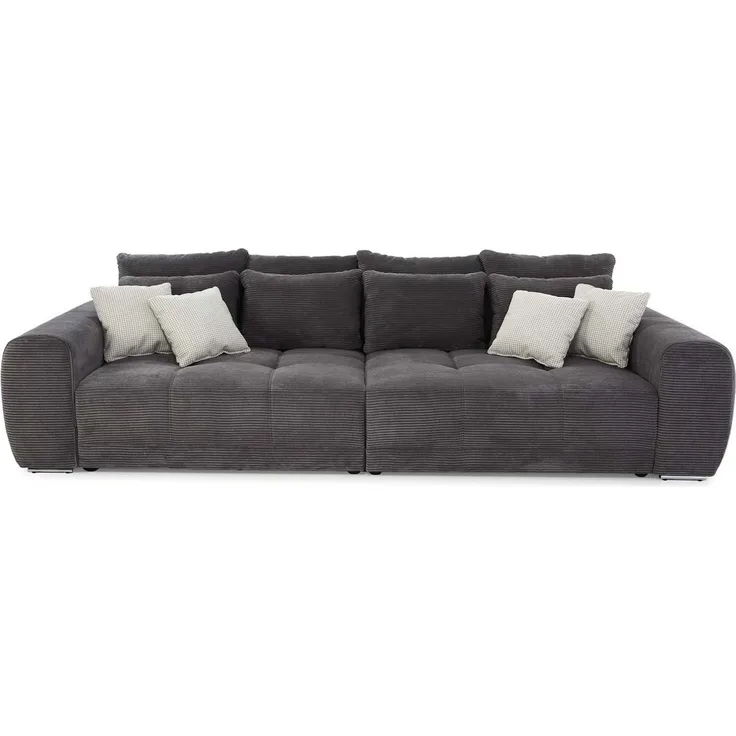 Big-Sofa XXL 306 cm Federkern Lounge Couch mit Bezug aus Cord in Dunkelgrau
