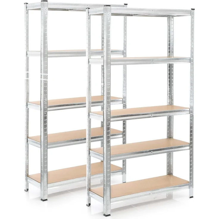 Wiltec Set 2X Schwerlastregal 180 x 90 x 45 cm, 875 kg Gesamtlast, Steckregal verzinkt aus Stahl, Lastenregal mit 5 Ablagen, Werkstattregal – Bild 1