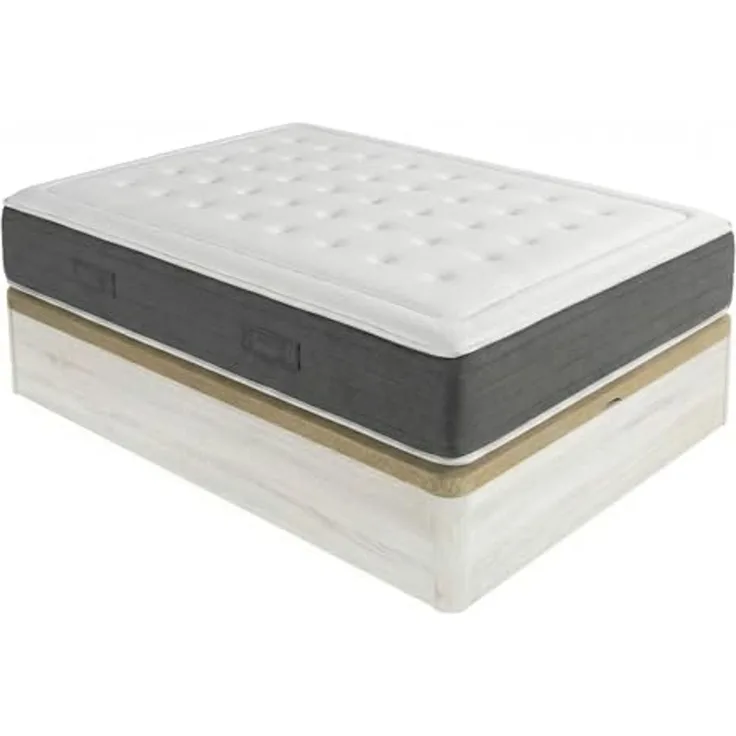 DUÉRMETE ONLINE - Packung viskoelastische Matratze Bio Nature Dicke 24 cm + Klappbett aus Holz, große Kapazität | Farbe Fleece 150 x 190