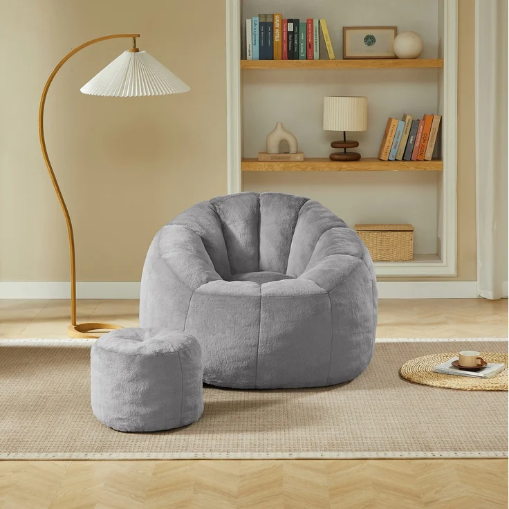 DESVIAE Sitzsack Blütenform Hellgrau aus Polyester – 105x70x105 cm – Fußhocker – Bild 4