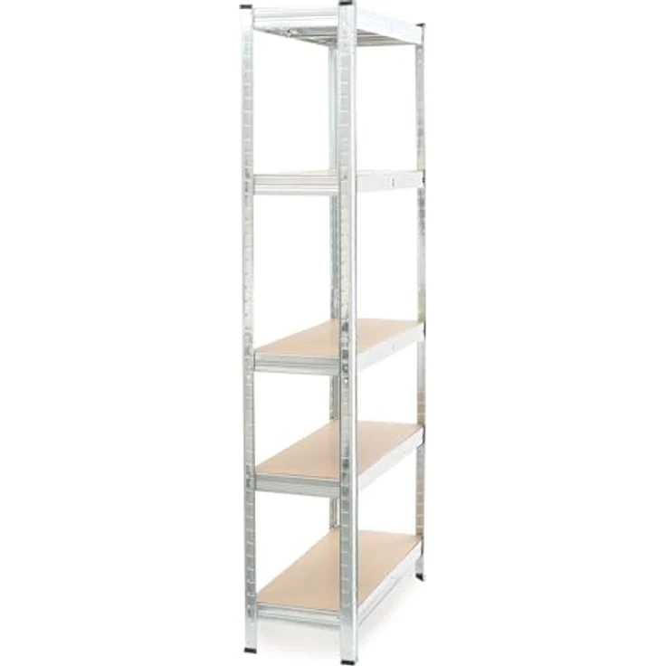 Wiltec Schwerlastregal 75 x 30 x 174 cm, Gesamtlast 875kg, Steckregal verzinkt aus Stahl, Lastenregal mit 5 Ablagen, Werkstattregal – Bild 5