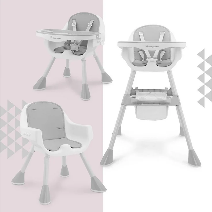 Moby-System Verstellbarer Hochstuhl Magnolia 2in1 mit Tablett und Kunstleder-Einlage – Grau, Ab 6 Monaten – Bild 2