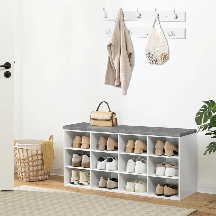 Hoobro GARDEROBE Weiß Wandgarderobe Set mit 9 Haken (H 30 x T 48 x B 100 cm) – Bild 2