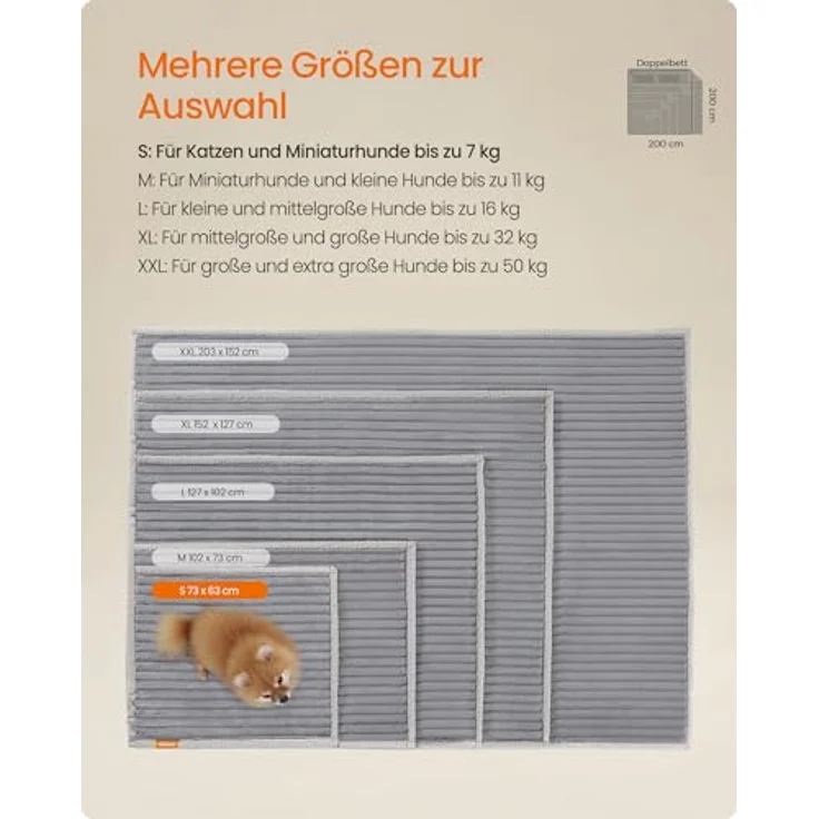 Feandrea Hundedecke, wasserdichte Decke, S, 73 x 63 cm, für Minihunde, beidseitig verwendbar, Hundesofa waschbar, taubengrau-hellgrau PPBDE033G01 – Bild 5