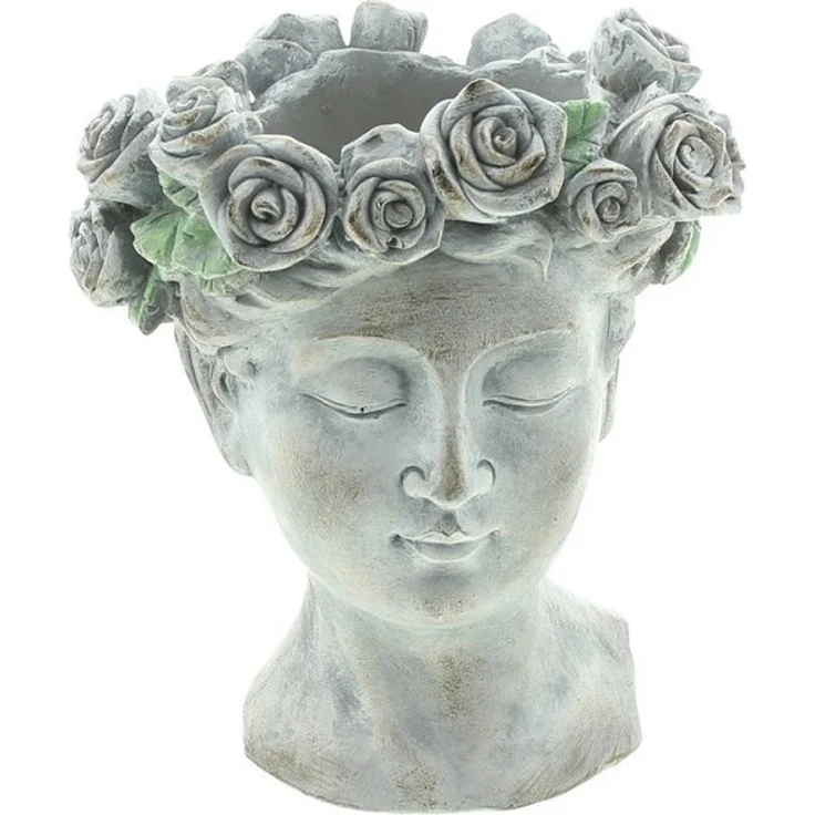Dekoleidenschaft Blumentopf Büste "Rosenkrone" Pflanztopf, Pflanzgefäß, Pflanzschale, Gartendeko, in antiker Steinoptik aus Polyresin für Draußen – Bild 4