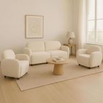 Wohnzimmer-Set HWC-P33, 2er-Sofa 2x Sessel, Stoff/Textil Chenille (330 g/m²) Öko-Tex ~ creme