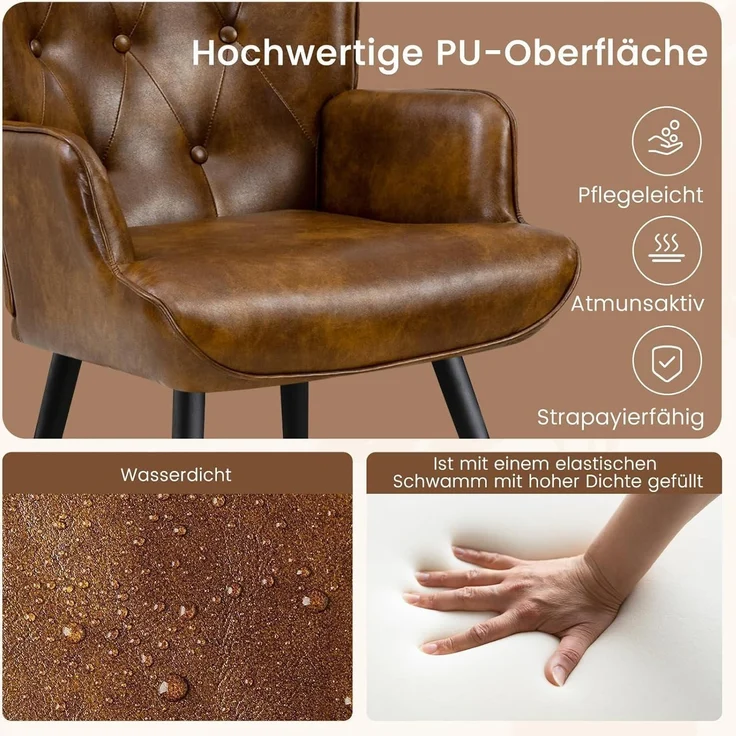 Sessel Ohrensessel Hocker PU Kunstleder Fußstütze mit Hocker Braun – Bild 6