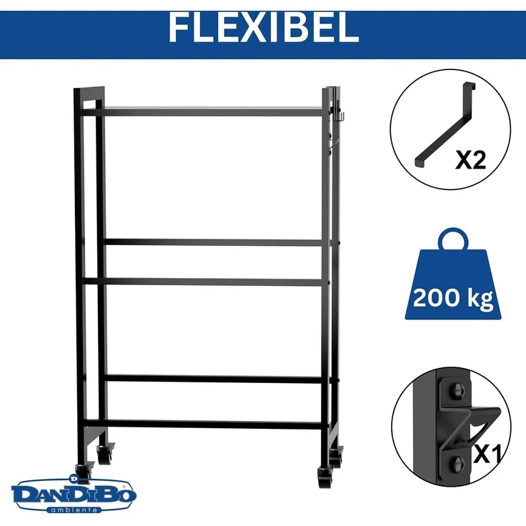 DanDiBo Getränkekistenregal 4 Kisten mit Ablagefläche Rollen Haken Metall Schwarz 96651 Getränkeregal Kistenregal Getränke Regal – Bild 4