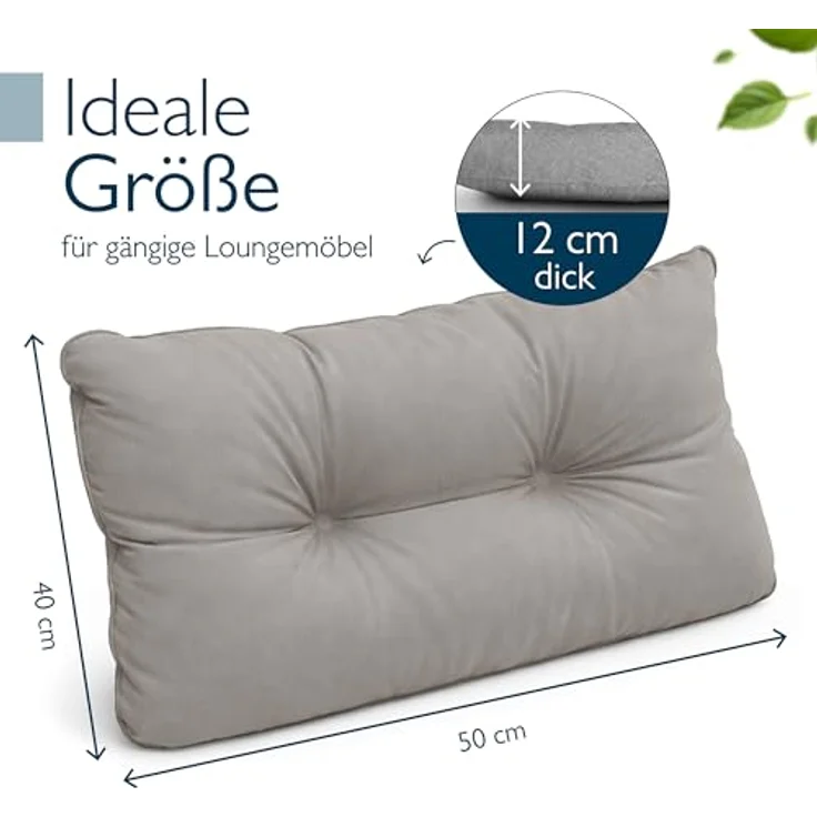 Beautissu Sitzkissen Lounge Kissen Outdoor Rückenkissen Flair LK, 50x40x12cm, Grau, 50x40x12 cm – Wetterfest Schmutzabweisend Polster für Gartenmöbel – Bild 4