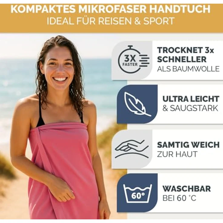Blumtal Sporthandtuch Mikrofaser Handtuch - kompakte Mikrofaser Handtücher, Mikrofaser (inkl. Transporttasche, einzeln oder als Set verfügbar, 1-St), ultra leicht & schnelltrocknend, Reisehandtuch, Strandhandtuch – Bild 3