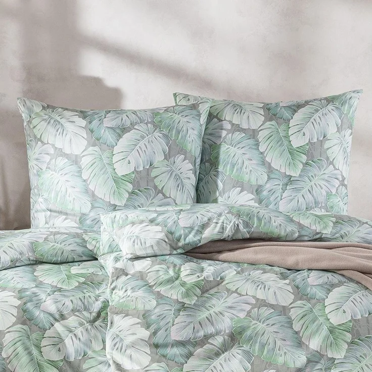 Estella Mako Jersey Bettwäsche 135x200 Rabea alge Blätter Monstera 6301-545 – Bild 2