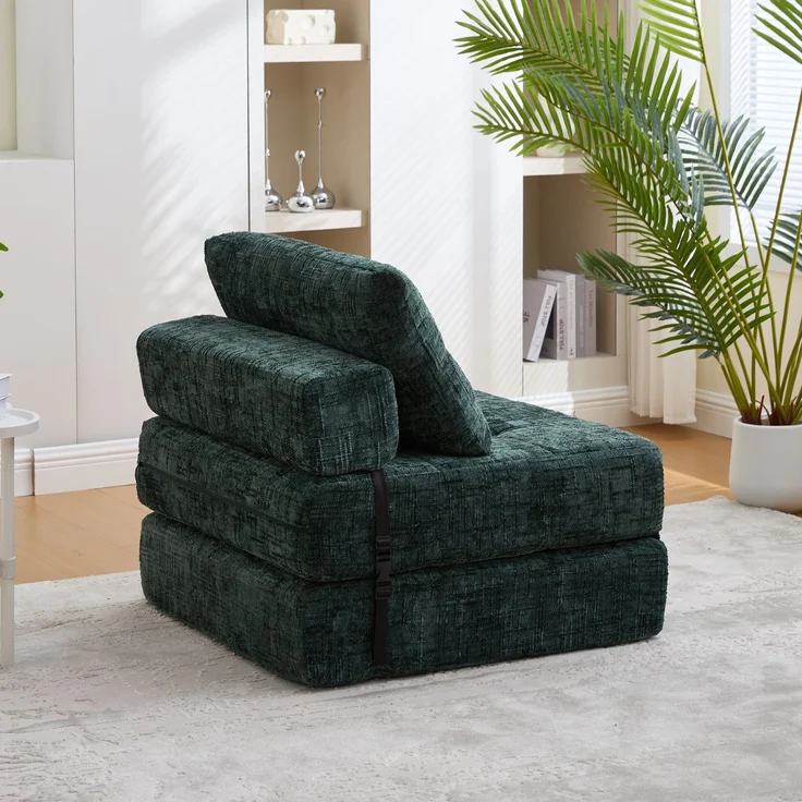 Klappsofa Bett mit Kopf- & Lendenkissen, multifunktionales Schlafsofa, 2-in-1 Faltsofa mit hochdichtem Schaumstoff,Smaragd – Bild 4