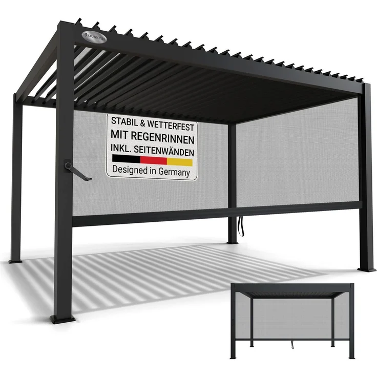 Juskys Lamellendach Tahiti 3x4 m inkl. Seitenwand 4 m in Anthrazit - Terrassenüberdachung stabil & wetterfest - Überdachung für Garten & Terrasse – Bild 1