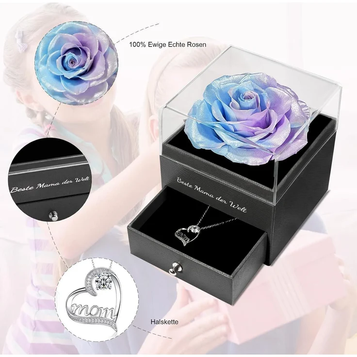Muttertag Beste Mama der Welt Ewige Rose Halskette Geschenk Blau Violett – Bild 3