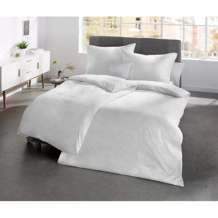 Fleuresse Havanna Damast Bettwäsche uni 155x220 Wellen Schlangen weiß 454610-100