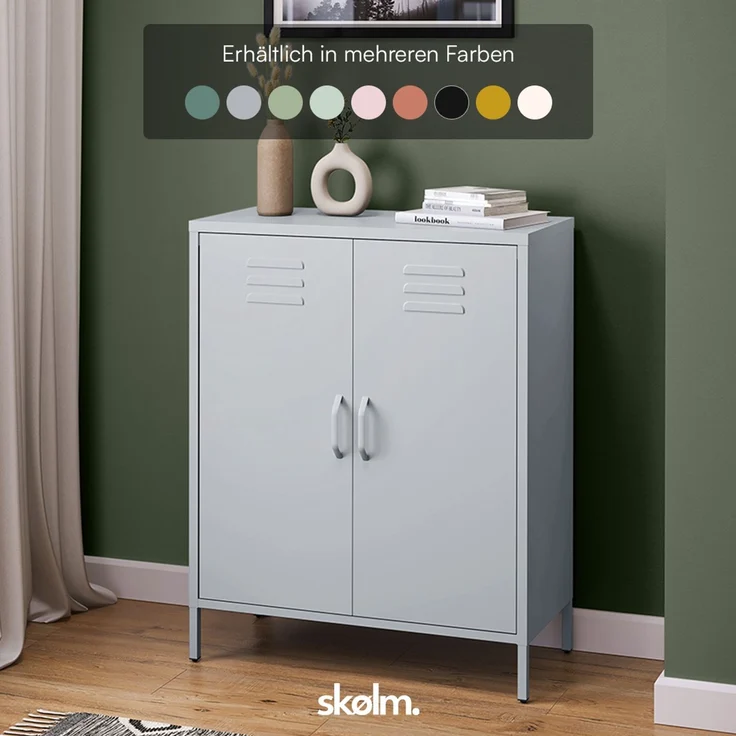 skølm 'Atria' Metallkommode, grau, 100x38x80 cm, Metallschrank mit 3 Fächern – Bild 8