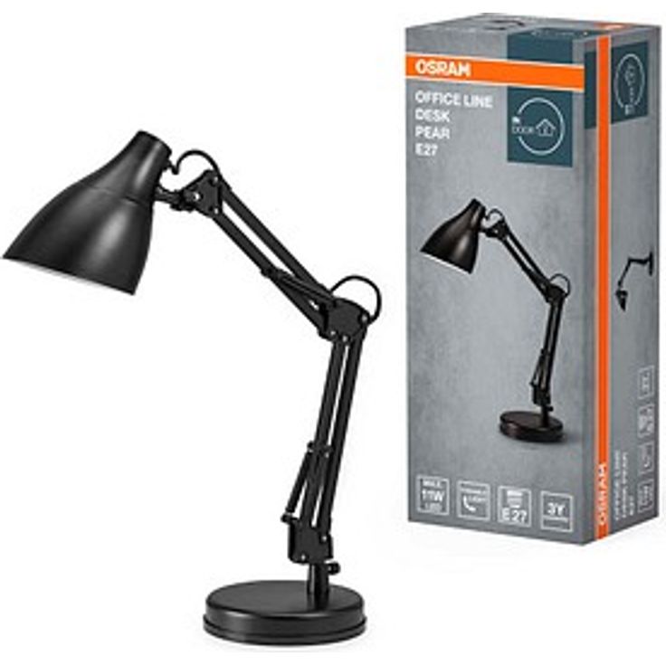 OSRAM Office Line Desk Pear E27, LED Tischlampe schwarz, 11 W, warmweißes Licht, schwenkbar, inkl. Leuchtmittel