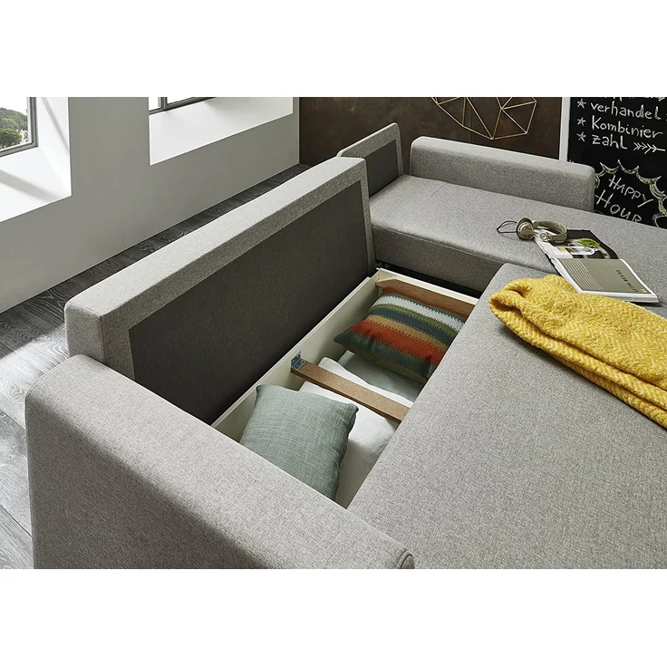 Atlantic Home Collection Dublin Schlafsofa mit Bettkasten, Polyester, Warmes Grau, L-Form Sofa – Bild 6