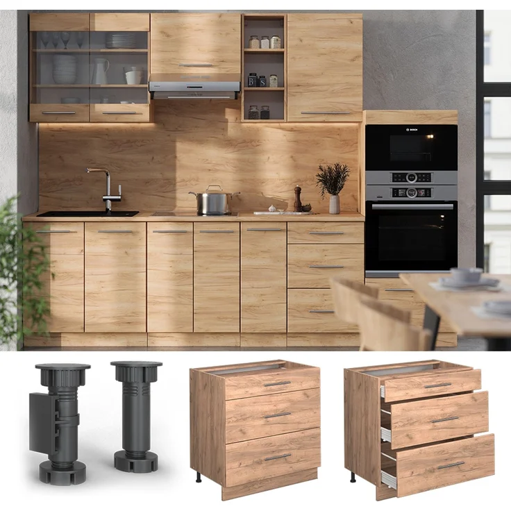 Küchenunterschrank Fame-Line Goldkraft Eiche 80 cm mit 3 Schubladen, AP Anthrazit Vicco – Bild 4
