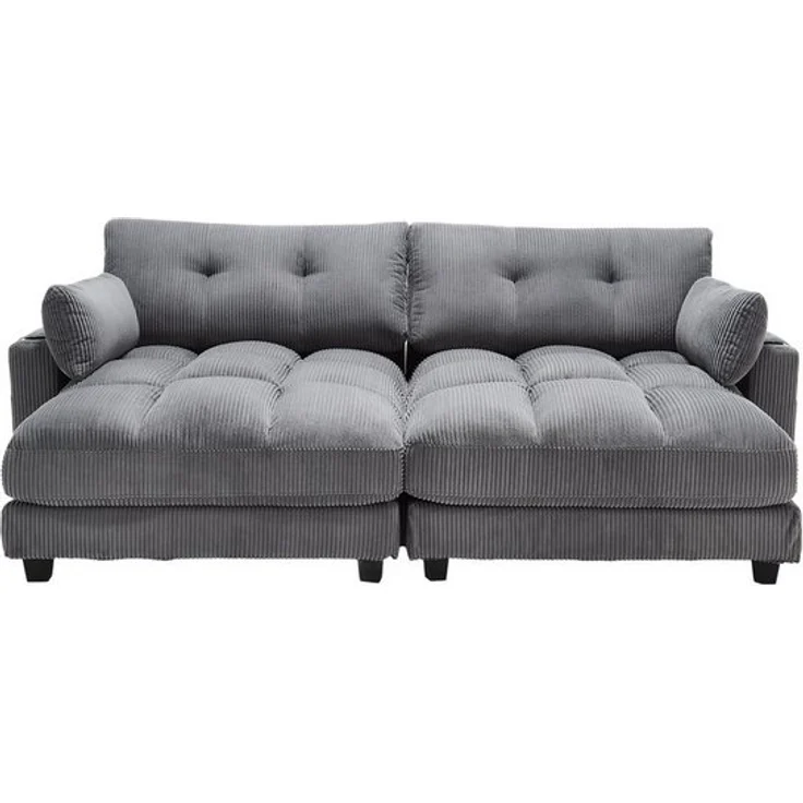 LVHOM Polsterliege Ottomane/Loungesofa/Polsterbett/Daybett/Gästebetten/Schlafsofa (USB/Typ C-Ladeanschlüssen, Seitentaschen, Getränkehalter, modularer Flexibilität Palmen Sessel, links & rechts tauschbare Armlehnen, Schlaffunktion, Platzsparend, 2-St, ... – Bild 4