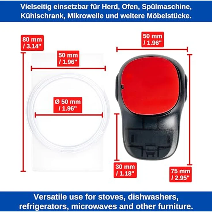 Herd Kindersicherung Set, für 6 Knöpfe, transparenter Kleber, mit Backofentür Kindersicherung, für max. Ø 4,9 cm und 4 cm hohe Herdknöpfe mit min. 6,1 cm Abstand Mitte-Mitte, Herdschutz Tür Knöpfe Kit – Bild 5