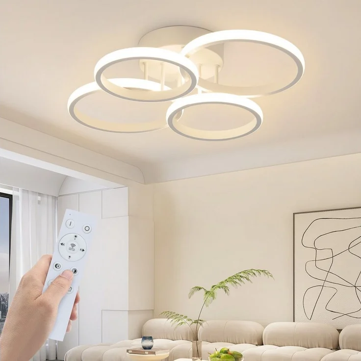 Nettlife LED Deckenleuchte 55cm Dimmbar 4-Ring Schwarz/Weiß,Küchenlampe Modern 48W Fernbedienung, LED fest integriert, Farbwechsler, Wohnzimmerlampe Deckenbeleuchtung für Küche Schlafzimmer Flur – Bild 1