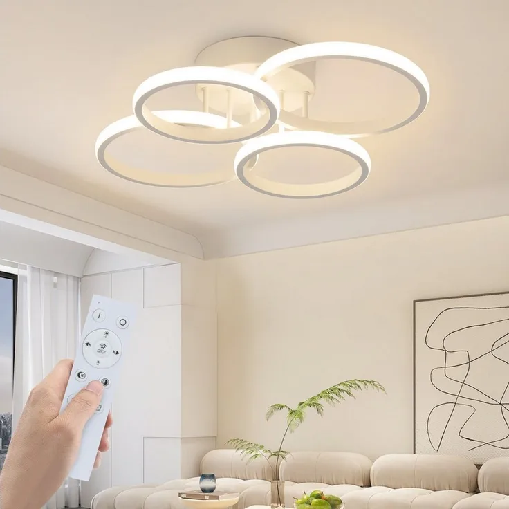 Nettlife LED Deckenleuchte 55cm Dimmbar 4-Ring Schwarz/Weiß,Küchenlampe Modern 48W Fernbedienung, LED fest integriert, Farbwechsler, Wohnzimmerlampe Deckenbeleuchtung für Küche Schlafzimmer Flur