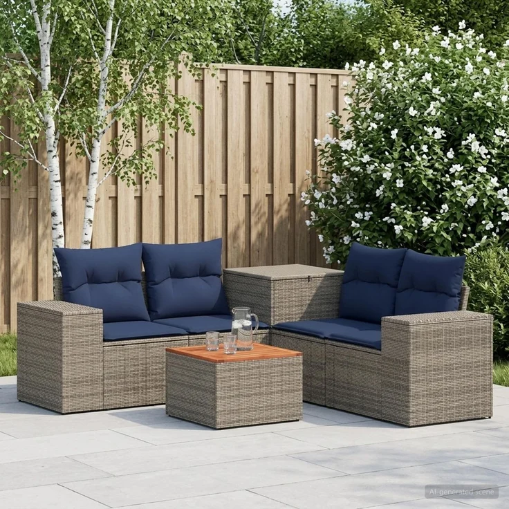 vidaXL Sofa Set 6 stk. Grau und Marineblau Polyrattan und Stahl 3447571 – Bild 1