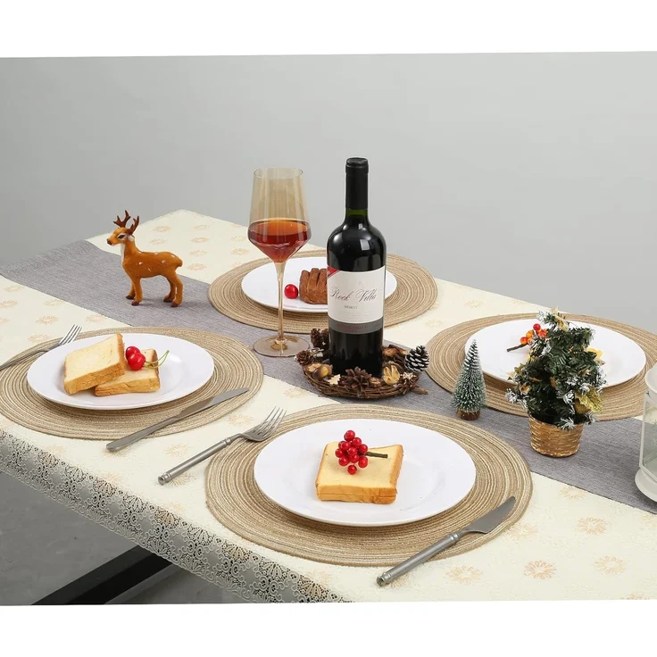 ABC Rundes PP-Gewebe-Tischset, 6-teilig, hitzebeständig, rutschfest, abwaschbar, 38 cm, kaffeebraun – Bild 2