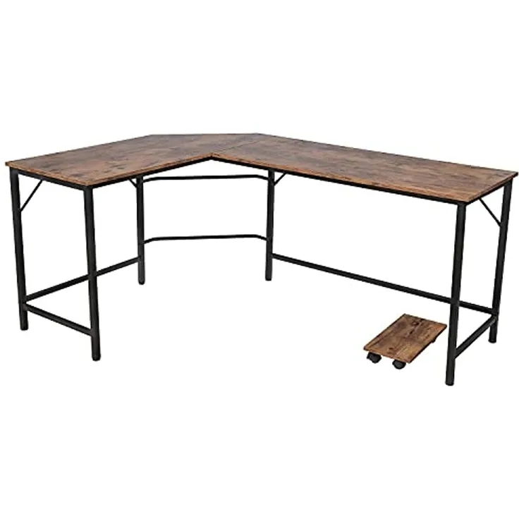 VENDOMNIA Eckschreibtisch Schreibtisch L Form - industrial Design, aus Metall (138x138 cm, mit mobiler Ablage, Schwarz Braun, Computertisch Bürotisch Arbeitstisch Home Office Büro Vintage Retro)