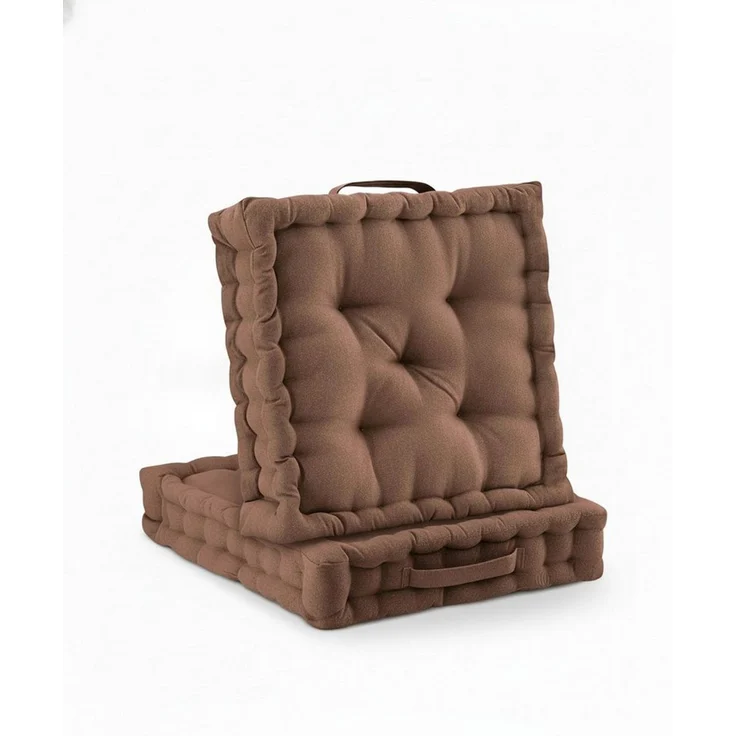 Beautissu Stuhlkissen 2er Set Bodenkissen Sitzkissen Mila, 50x50cm, Braun, Matratzenkissen 10cm, 100% Baumwolle Stuhlkissen Indoor & Outdoor – Bild 1