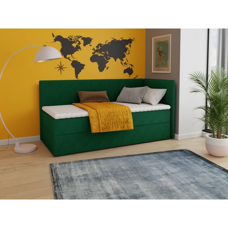 Boxspringbett Flame mit Bettkasten - Einzelbett mit Bonell-Matratze und Topper, Polsterbett, Universelle Bettseite, Bett, Schlafzimmer, Kinderzimmer (Grün (Kronos 19), 80 x 200 cm) – Bild 1