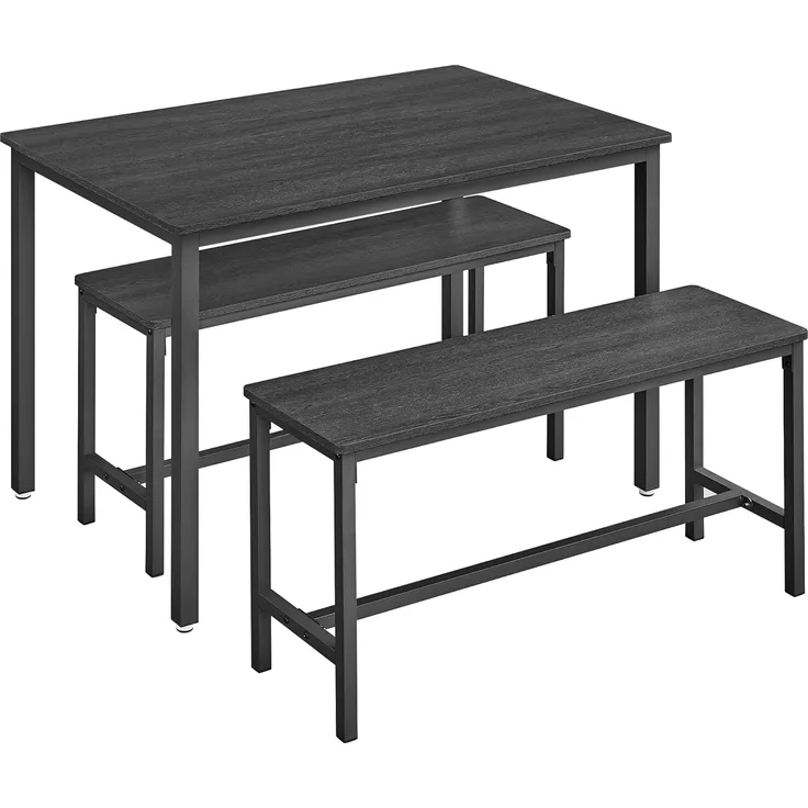 Vasagle Esstisch, Küchentisch-Set, 110 x 70 x 75 cm, mit 2 Bänken je 97 x 30 x 50 cm, Metallgestell, für Küche, Wohnzimmer, Esszimmer, Industrie-Design, von Songmics KDT070