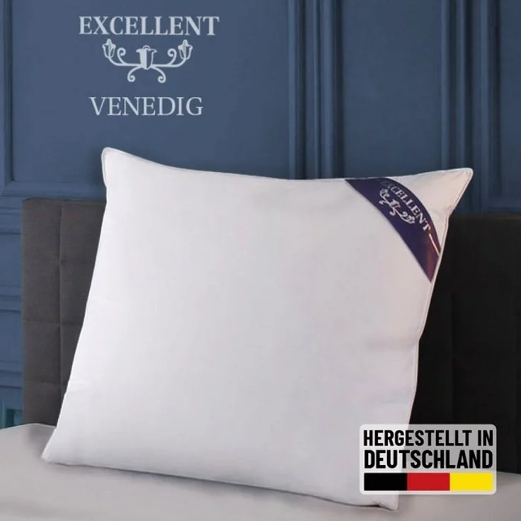 Excellent 3-Kammer-Kopfkissen Venedig, 1-tlg. oder 2 tlg. Hergestellt in Deutschland!, Füllung: weiße neue Daunen und Federn, Klasse I, 60% Daunen / 40% Federn (Außen), weiße neue Federn, Klasse I, 100% Federn (Innen), Bezug: feiner Daunen-Batist, 100%... – Bild 4