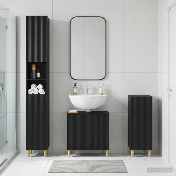 vidaXL 3-teiliges Badezimmer-Schranksystem ARNHEM Schwarz 3417847 – Bild 1