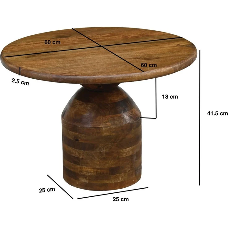 FINEBUY Couchtisch FB117168 Massivholz 60cm Wohnzimmertisch Sofatisch Beistelltisch Tisch (Skulpturaler Wohnzimmertisch aus Mangoholz), Runder Kaffeetisch mit markantem Säulenfuß – Bild 3