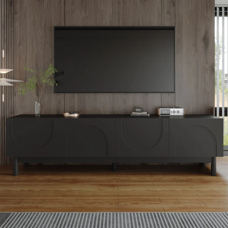 TV-Schrank Lowboard mit gewölbten Türen, schwarz, 169x35x45,5 cm – Bild 4