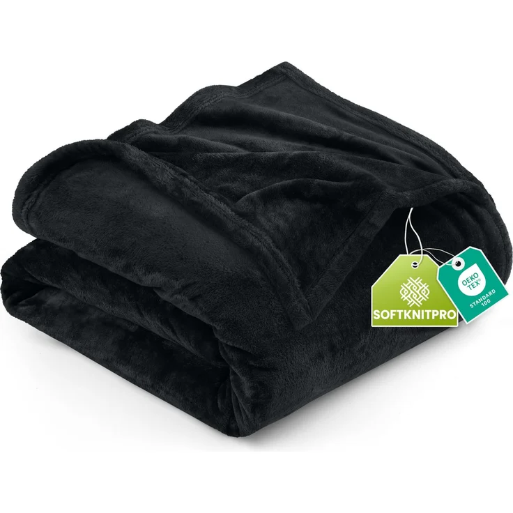 Utopia Bedding Fleecedecke Leichte Decke für Bett, Couch oder Sofa, Geeignet für alle Jahreszeiten [259x228 cm, Schwarz]