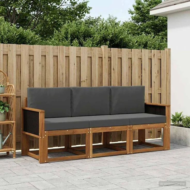 vidaXL Outdoor-Sofagarnitur 3 stk. 3-Sitzer Natur und Anthrazit 3384943