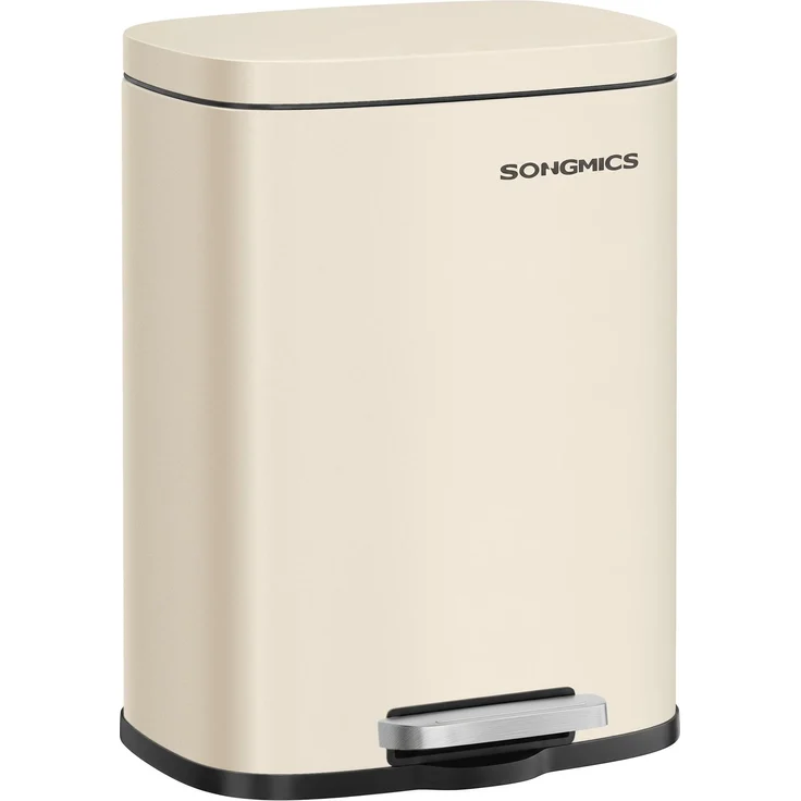 SONGMICS Mülleimer, Tretmülleimer aus Stahl, Abfalleimer mit Deckel und Inneneimer, 12 L, 38,4 x 28,6 x 25,2 cm, Kleiner Kosmetikeimer für Bad, Beige, PLUSHIC Kollektion LTB112LZ02